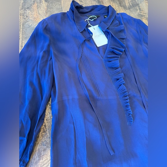 Ted Baker Faithiy Asymmetric Ruffle Midi Skirt Dress Dark Navy Womens Size Ted 2 - Picture 3 of 17